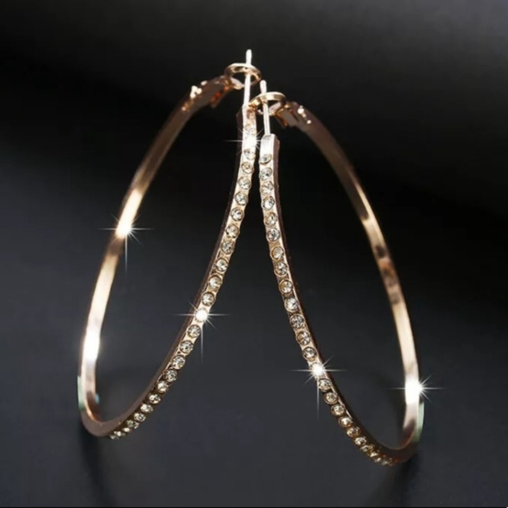💎ROSE GOLD HOOP EARRINGS WOMEN'S DIAMOND STONES